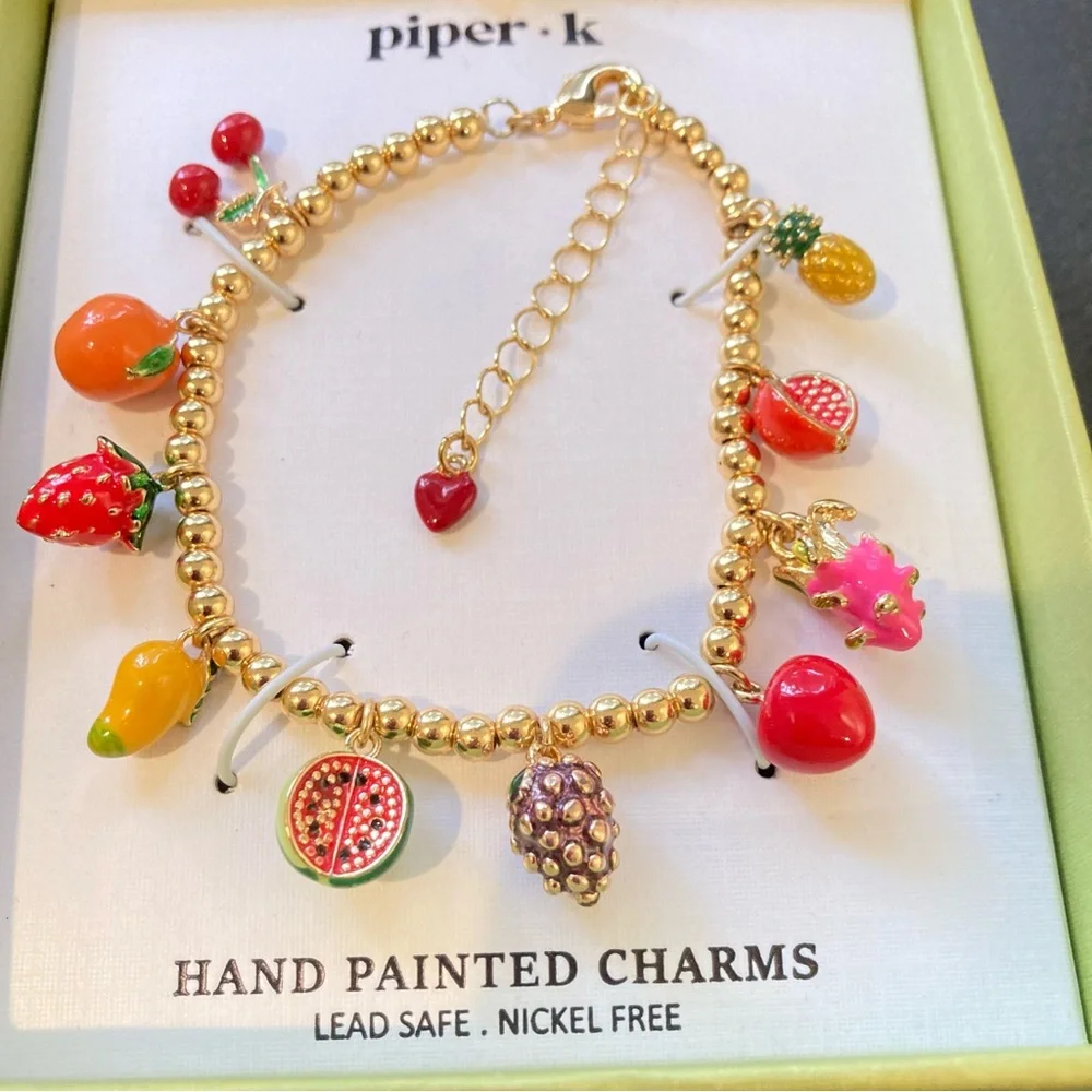 Piper K fruit charm bracelet viral summer tropical cherry strawberry - Picture 1 of 11